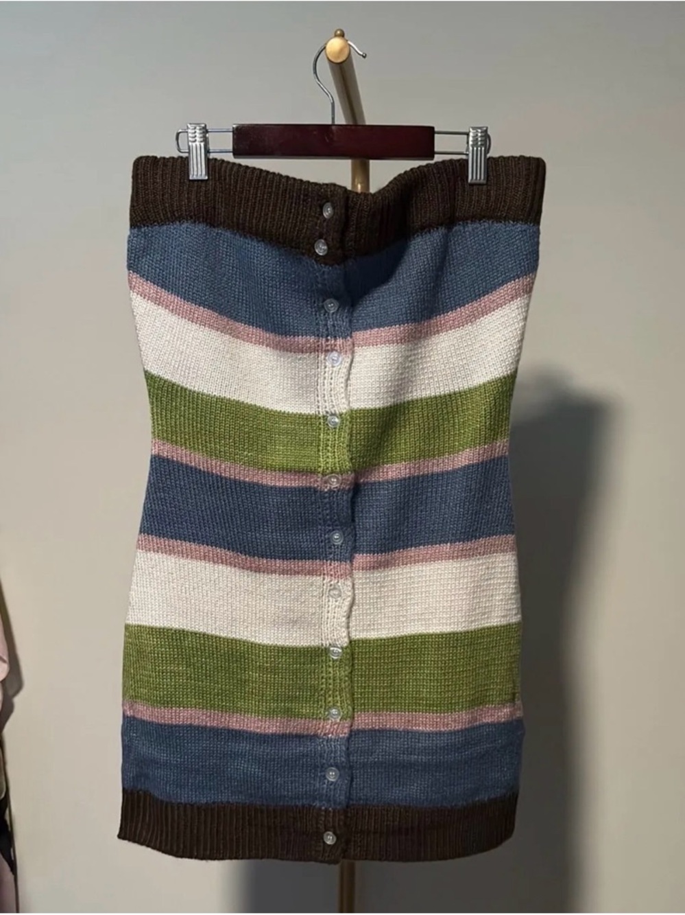 Striped Knit Tube Sweater Dress - Blue, Green, White